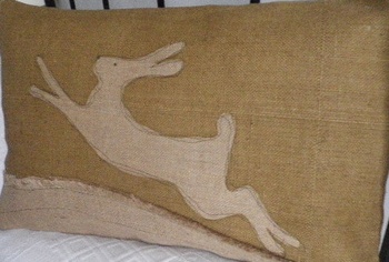 Helkat Leaping Hare Hessian Cushion Baytree Interiors > Cushions